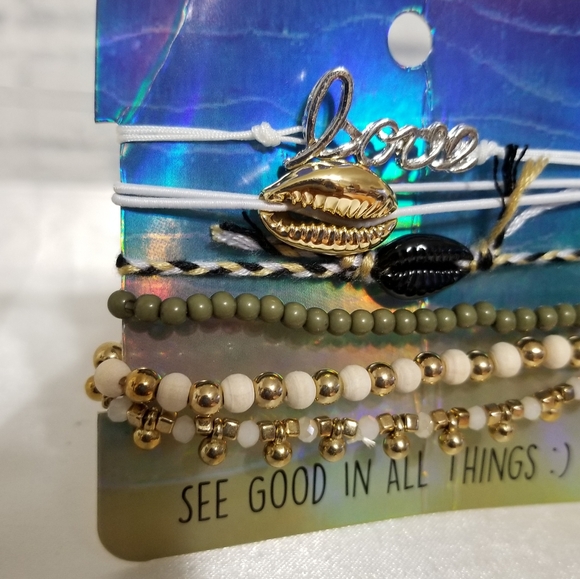 Puka Shell Beaded Bracelet Good Vibes Beach Bracelets Set New - Picture 2 of 9